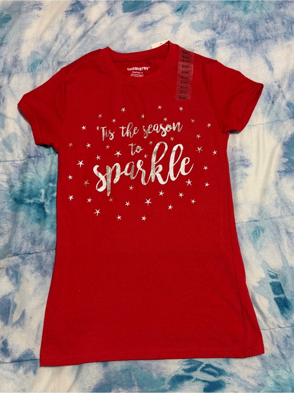 Chemistry Red Short-Sleeve Girls Tee with Silver Sparkle Graphic
